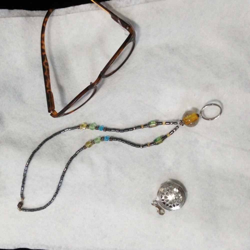 Hand Crafted Beaded Eye Glass Holder Essential Oil Diffuser Necklace Badge